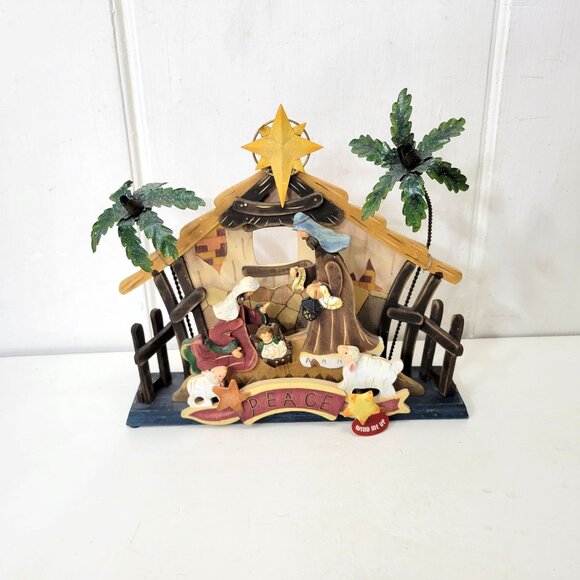 Handcrafted Musical Wooden Nativity Scene With Star & Palm Trees - Picture 6 of 7